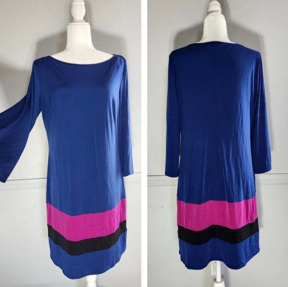 Blue and Pink Color-Block Sheath Dress - Picture 1 of 4